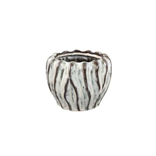 Adelina Witte Keramische Pot Golvend Design Rond Laag Set van 8 Stuks 14.5x17x17 cm
