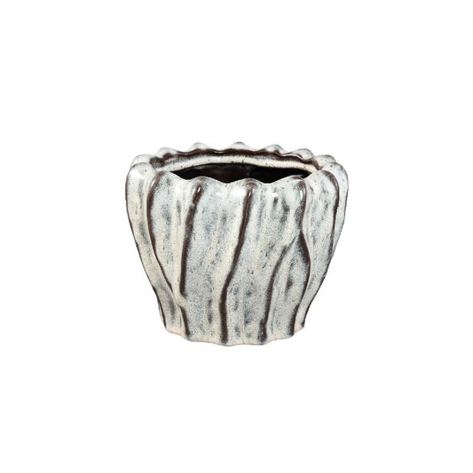 Adelina Witte Keramische Pot Golvend Design Rond Laag M – Set van 4 15x20x20 cm