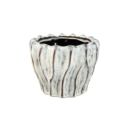 Adelina Witte Keramische Pot Golvend Design Rond Laag Set van 2 18x23x23 cm