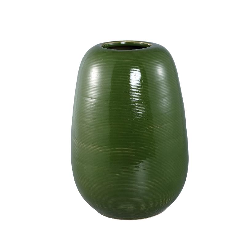 Mavric Mosgroen Keramische Vaas Fijne Lijn Rond M 36x25x25 cm