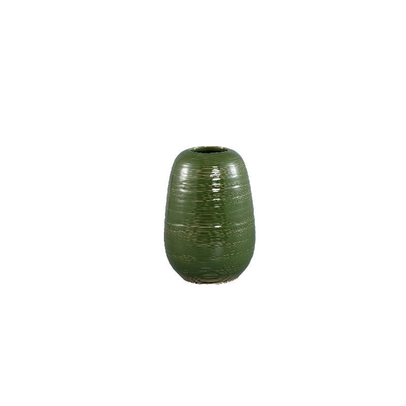 Mavric Groene Keramische Vaas Fijne Lijn Rond Set van 2 26x18.5x18.5 cm
