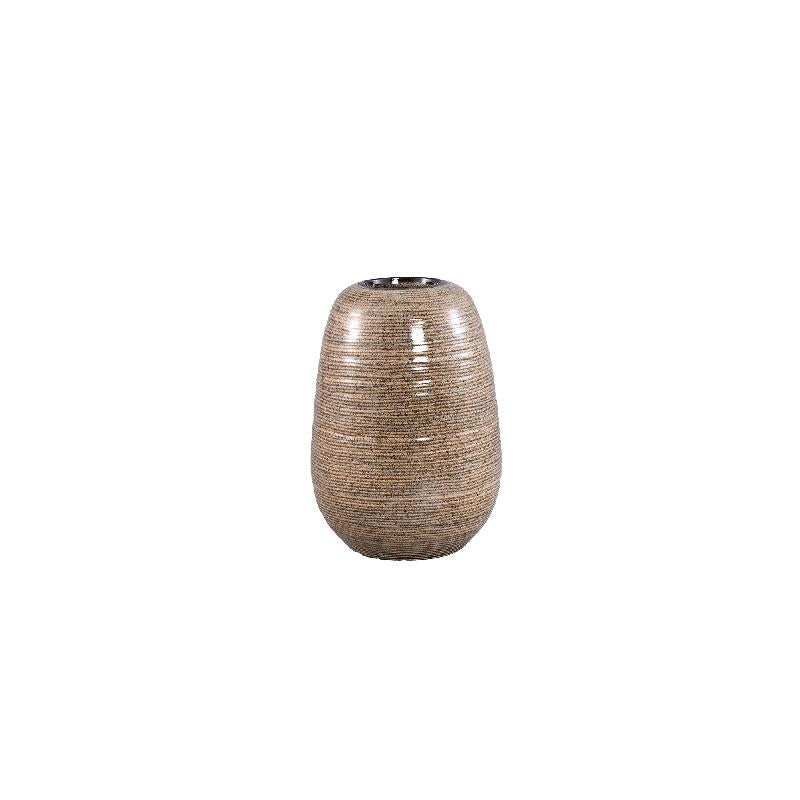 Mavric Lichtbruin Keramische Vaas Fijne Lijn Rond Set van 2 26x18.5x18.5 cm