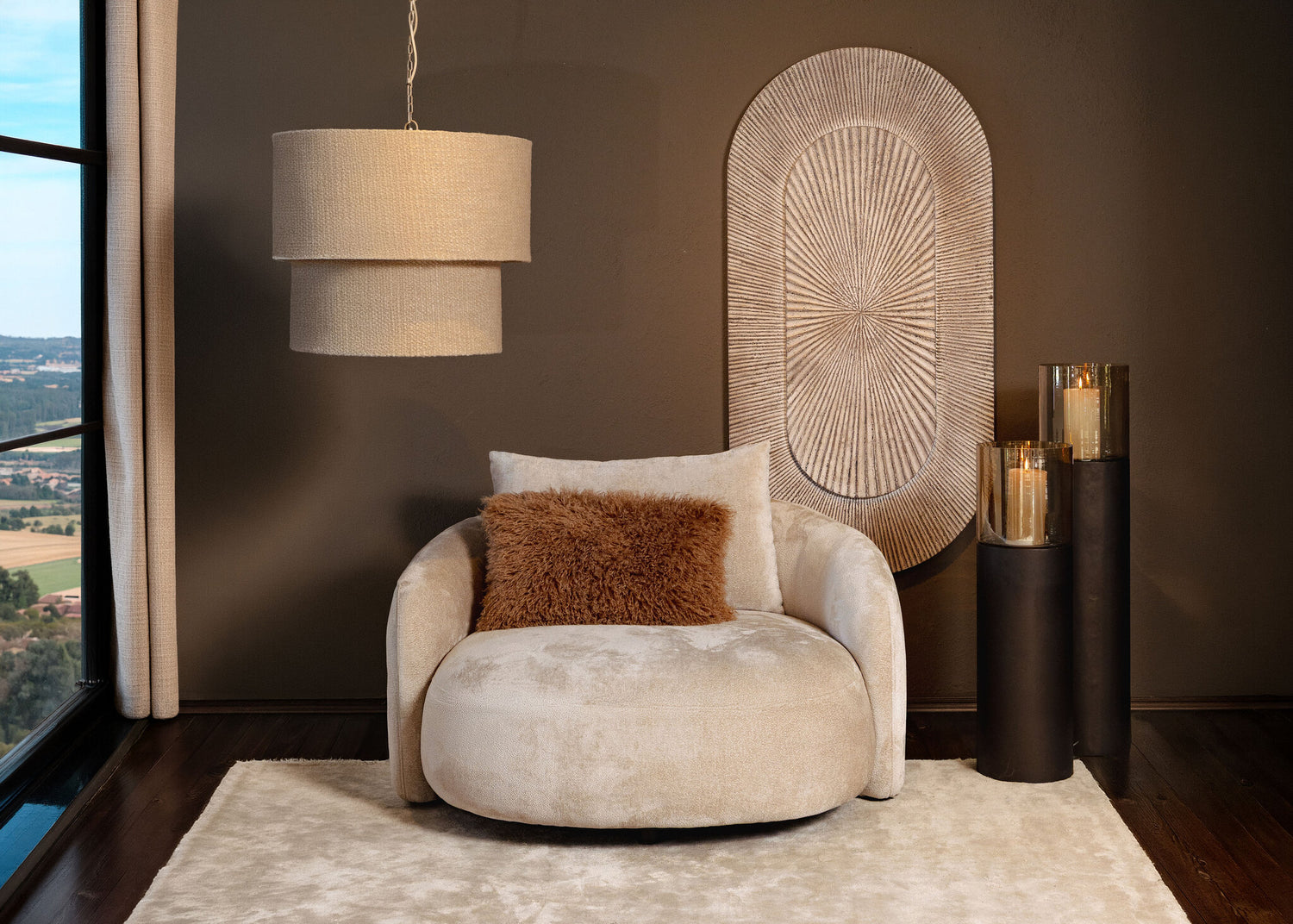 Devi Taupe Hanglamp Dubbele Laag Stof Rond 55x61x61 cm