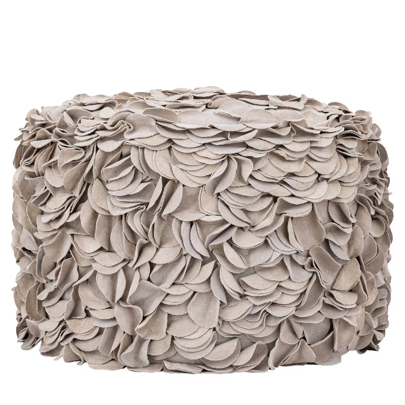 Nevo Crème Suède Leren Ronde Poef 40x60x60 cm