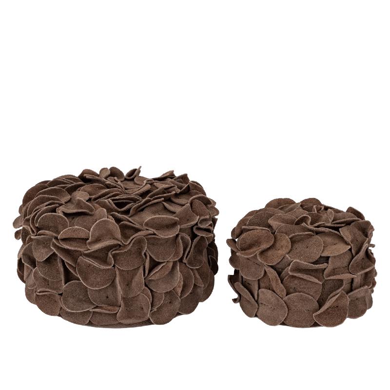 Nevo Bruine Suède Lederen Opbergbox Rond Set van 2 15x20x20 cm