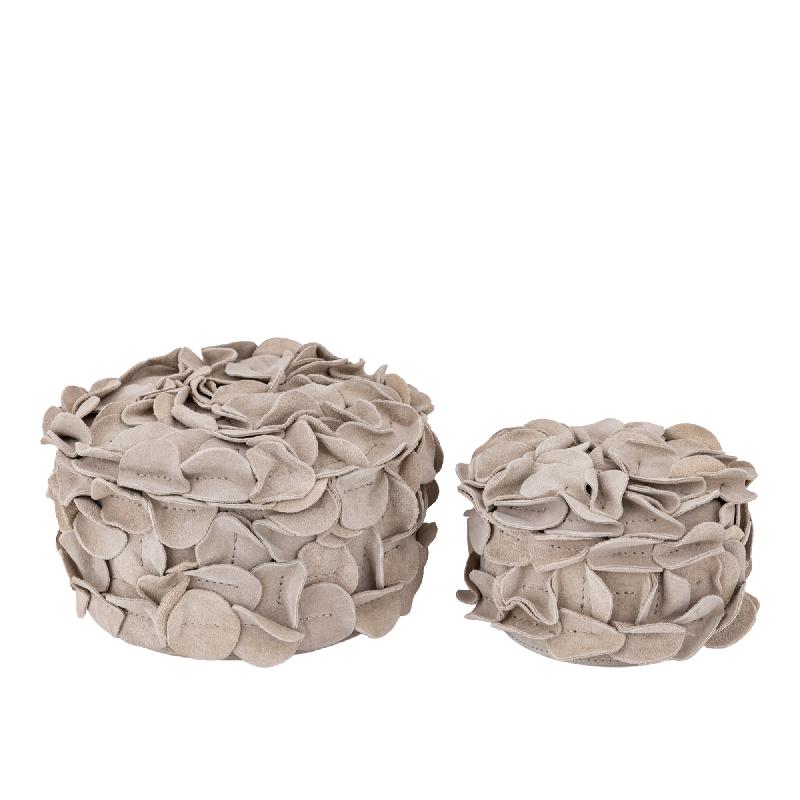 Nevo Crème Suède Leren Ronde Opbergdoos Set van 2 15x20x20 cm