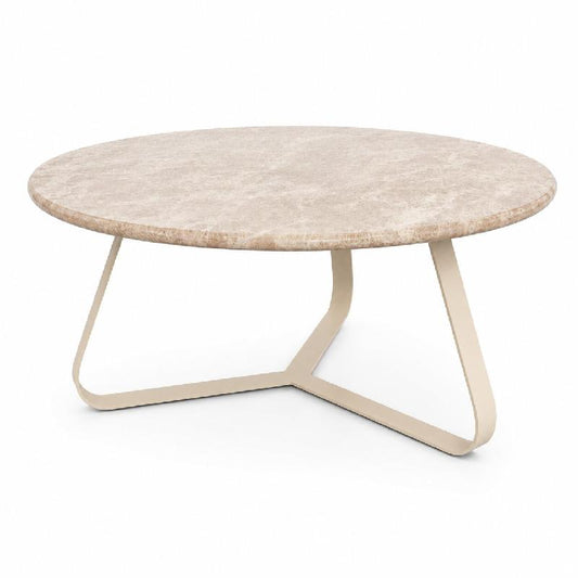 Kae Beige Marmeren Ronde Salontafel met Ijzeren Poten L 34x79x79 cm