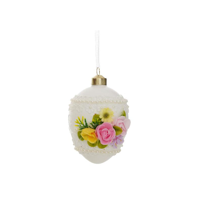 Caitin Witte Glazen Hangende Ei Deco Schuimbloemen L Set van 12 Stuks 10.5x7x7 cm