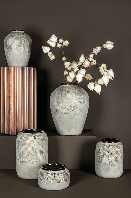 PTMD Astleigh Gold keramische pot geribbeld rond hoog L
