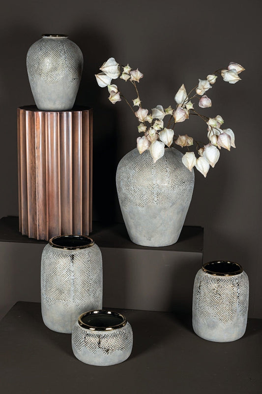 PTMD Astleigh Gold keramische pot geribbeld rond hoog L