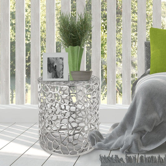 Voglrieder kreatives Wohnen Bijzettafel metalen siertafel ø 40 x 45 cm rond Agadir zilver of goud aluminium koraal design