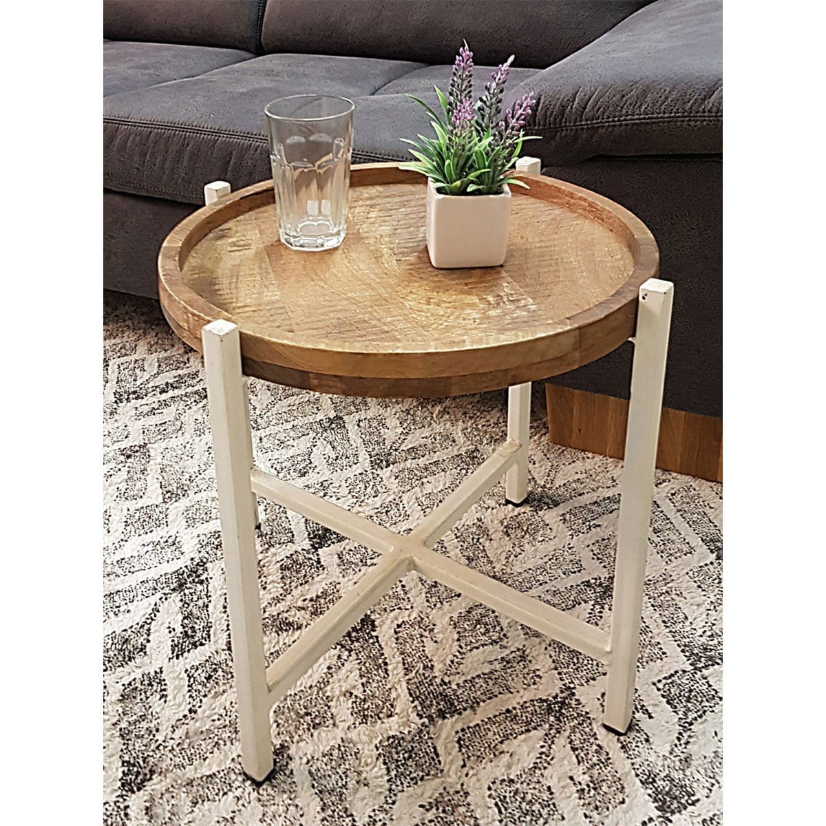 Voglrieder kreatives Wohnen Bijzettafel ø 46 x H 45 cm salontafel woonkamertafel rond Omaha metalen frame oudzilver/zwart
