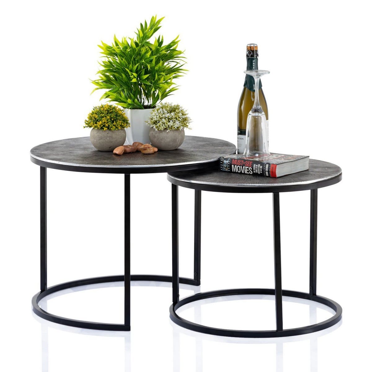 Voglrieder kreatives Wohnen Couchtisch Set 2-teilig ø 55 u. 45 cm Beistelltisch silber Metall Tische rund Carlton Wohnzimmer