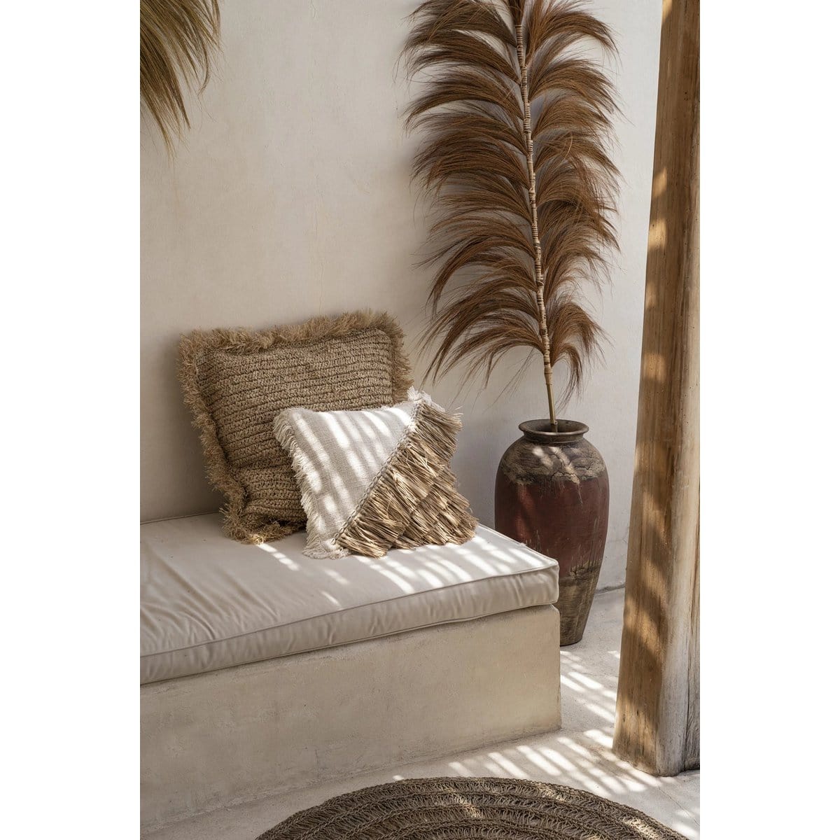 Bazar Bizar De Raffia Katoenen Kussenhoes - Naturel Wit - 40x40