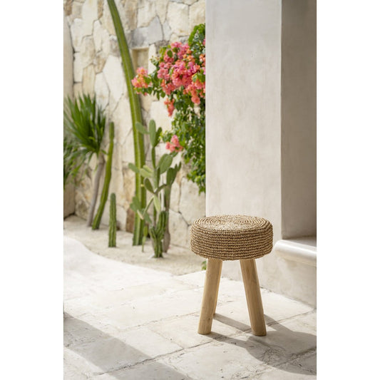 Bazar Bizar De Raffia Kruk - Natuurlijk