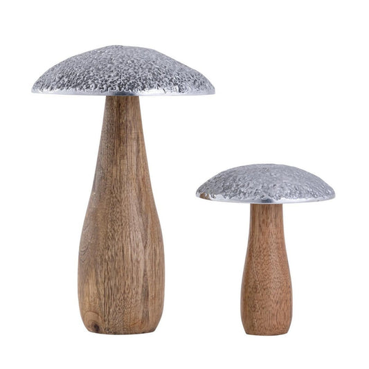 Voglrieder kreatives Wohnen Decoratieve figuren set van 2 paddestoelen H20/12x13/10cm standaard paddestoel look mangohout aluminium