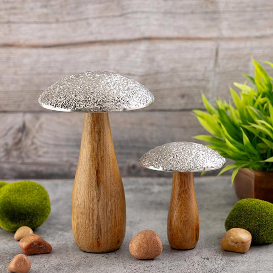 Voglrieder kreatives Wohnen Decoratieve figuren set van 2 paddestoelen H20/12x13/9cm standaard Masterbox 12x 2-delig mangohout