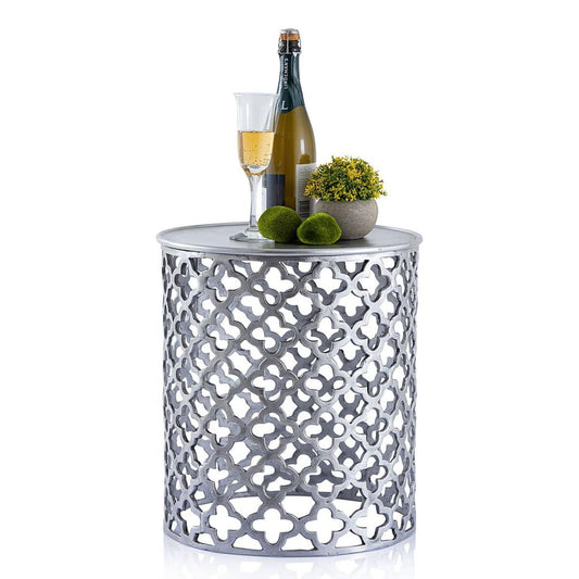 Voglrieder kreatives Wohnen Decoratieve metalen bijzettafel ø 40 x 45 cm rond Cairo zilver of goud aluminium oosters