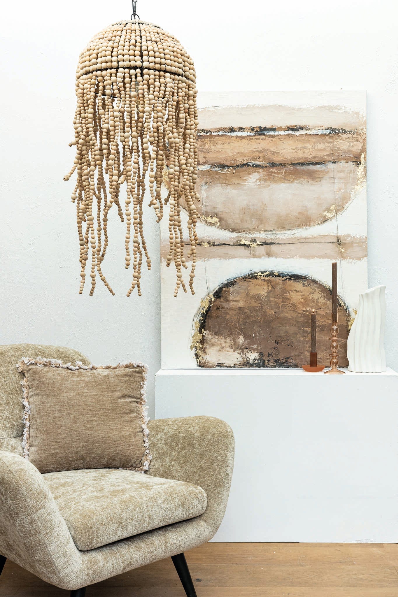 PTMD Doritty Naturel hanglamp hout kralen rond