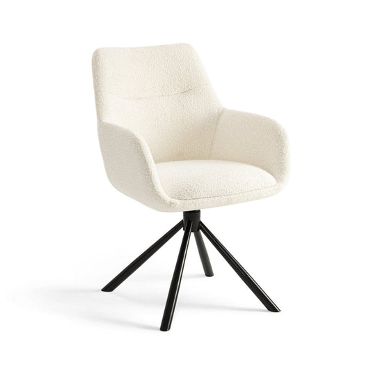 Criks Design Draaibare Eetkamerstoel Olivia met armleuning Creme Boucle