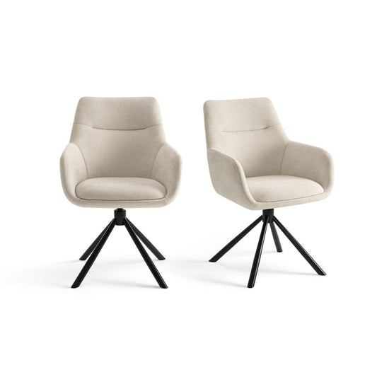 Criks Design Draaibare - Eetkamerstoelen met armleuning set van 2 - Olivia - Beige - Stof