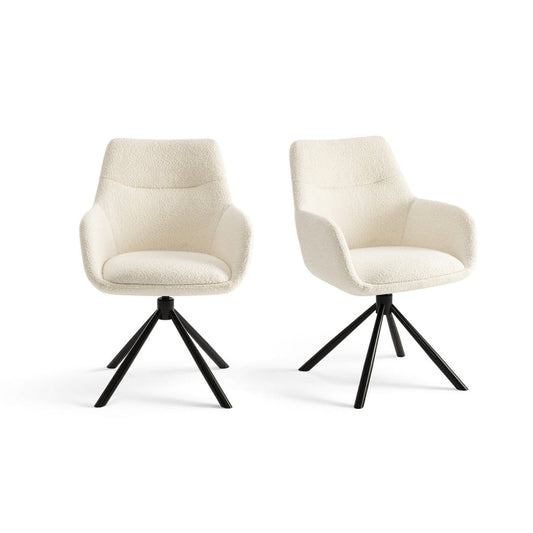 Criks Design Draaibare - Eetkamerstoelen met armleuning set van 2 - Olivia - Creme Boucle