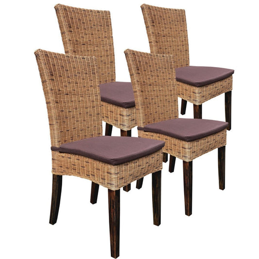 Voglrieder kreatives Wohnen Eetkamerstoelen rotan stoelen wintertuin Cardine 4 stuks cabana met/zonder zitkussen bruin