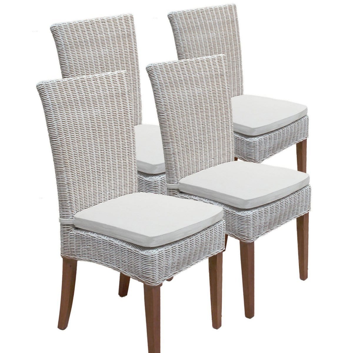 Voglrieder kreatives Wohnen Eetkamerstoelen rotan stoelen wintertuin Cardine 4 stuks wit met/zonder zitkussens linnen wit