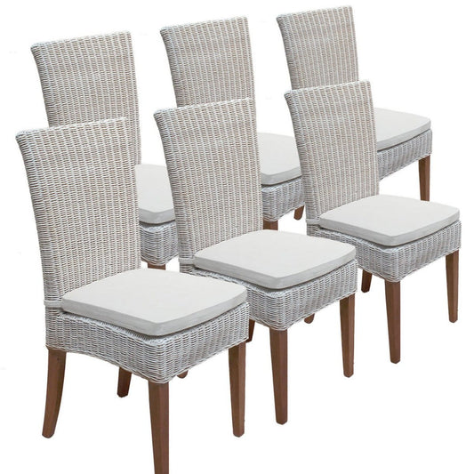 Voglrieder kreatives Wohnen Eetkamerstoelen rotan stoelen wintertuin Cardine 6 stuks wit met/zonder zitkussen wit linnen