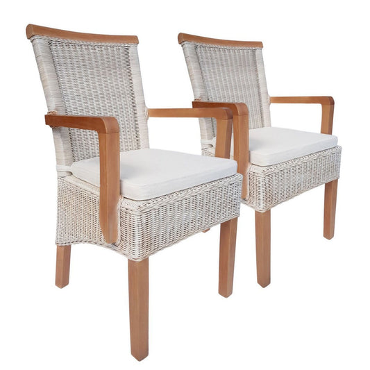 Voglrieder kreatives Wohnen Eetkamerstoelen set met armleuningen 2 stuks rotan stoelen wit Perth