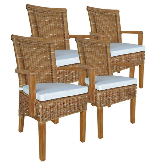 Voglrieder kreatives Wohnen Eetkamerstoelen set met armleuningen 4 stuks rotan stoelen bruin Perth