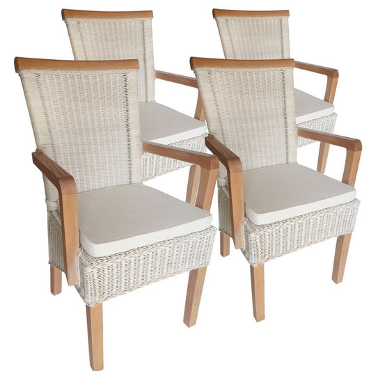 Voglrieder kreatives Wohnen Eetkamerstoelen set met armleuningen 4 stuks rotan stoelen stoel wit Perth