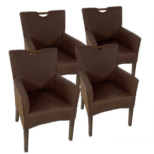 Voglrieder kreatives Wohnen Eetkamerstoelen set van 4 rotan fauteuils Bilbao volledig gestoffeerd prairiebruin