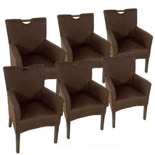 Voglrieder kreatives Wohnen Eetkamerstoelen set van 6 rotan fauteuils Bilbao volledig gestoffeerde bekleding prairiebruin
