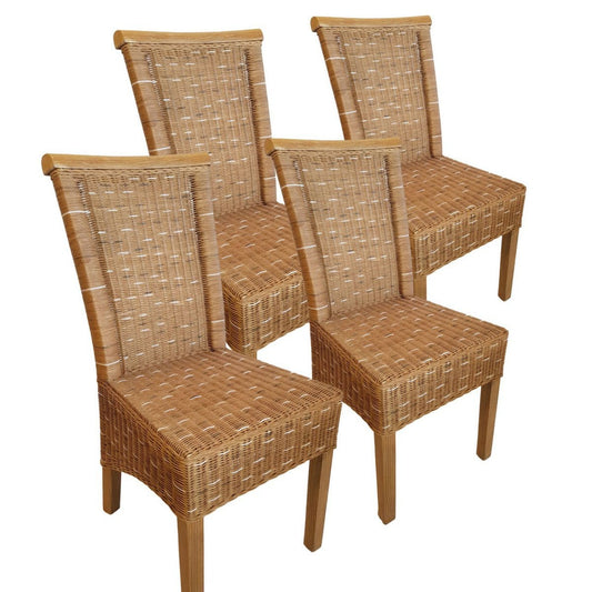 Voglrieder kreatives Wohnen Eetkamerstoelenset rotan stoelen Perth 4 stuks bruine zitkussens linnen wit