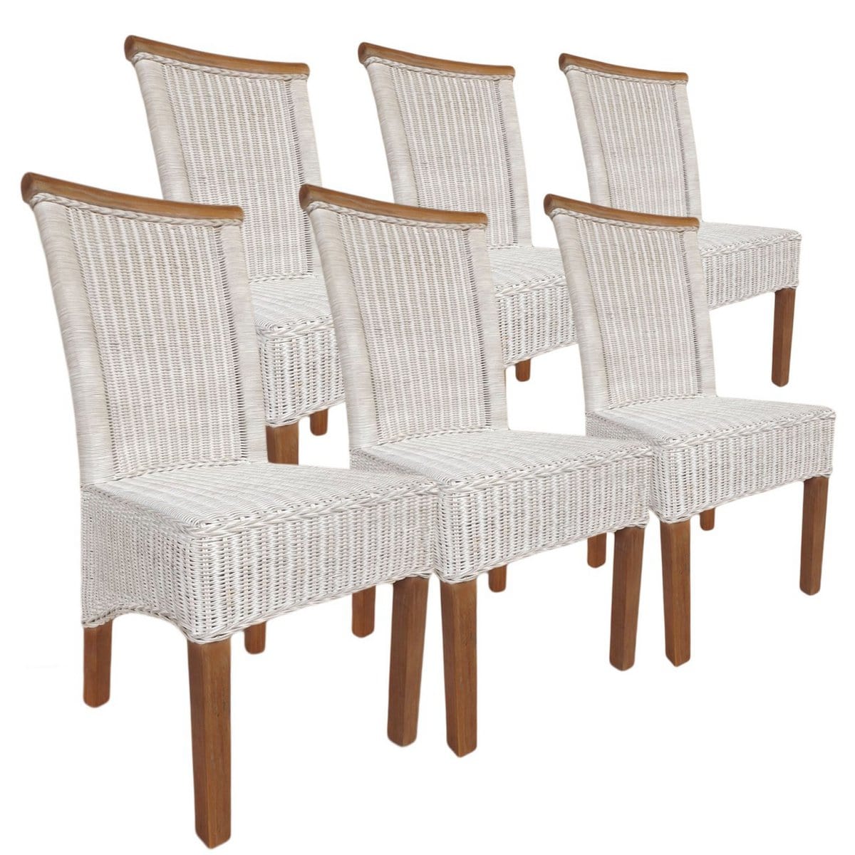 Voglrieder kreatives Wohnen Eetkamerstoelenset rotan stoelen Perth 6 stuks witte zitkussens linnen wit