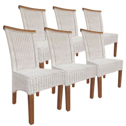 Voglrieder kreatives Wohnen Eetkamerstoelenset rotan stoelen Perth 6 stuks witte zitkussens linnen wit