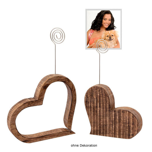 Voglrieder kreatives Wohnen Fotohouder Fotostandaard Fotoclip set 2-delige harten tafeldecoratie bruiloft decoratie massief mangohout