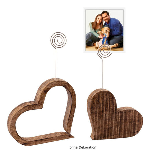 Voglrieder kreatives Wohnen Fotohouder Fotostandaard Fotoclip set 2-delige harten tafeldecoratie bruiloft decoratie massief mangohout