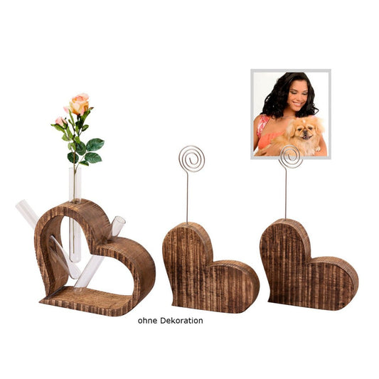 Voglrieder kreatives Wohnen Fotostandaard bloemenvaas set 3-delige harten fotohouder tafeldecoratie bruiloft decoratie massief mangohout