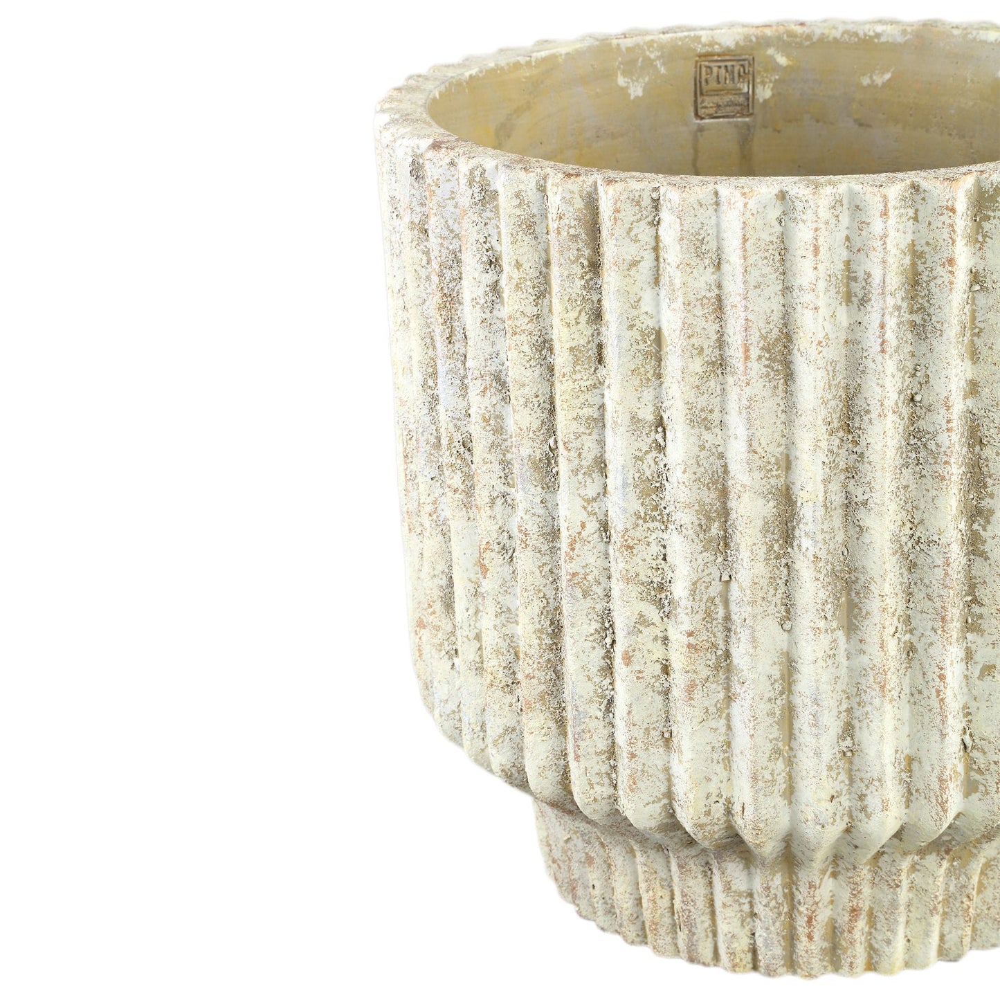 PTMD Gabriel Cream cementpot ronde lijnen XXL