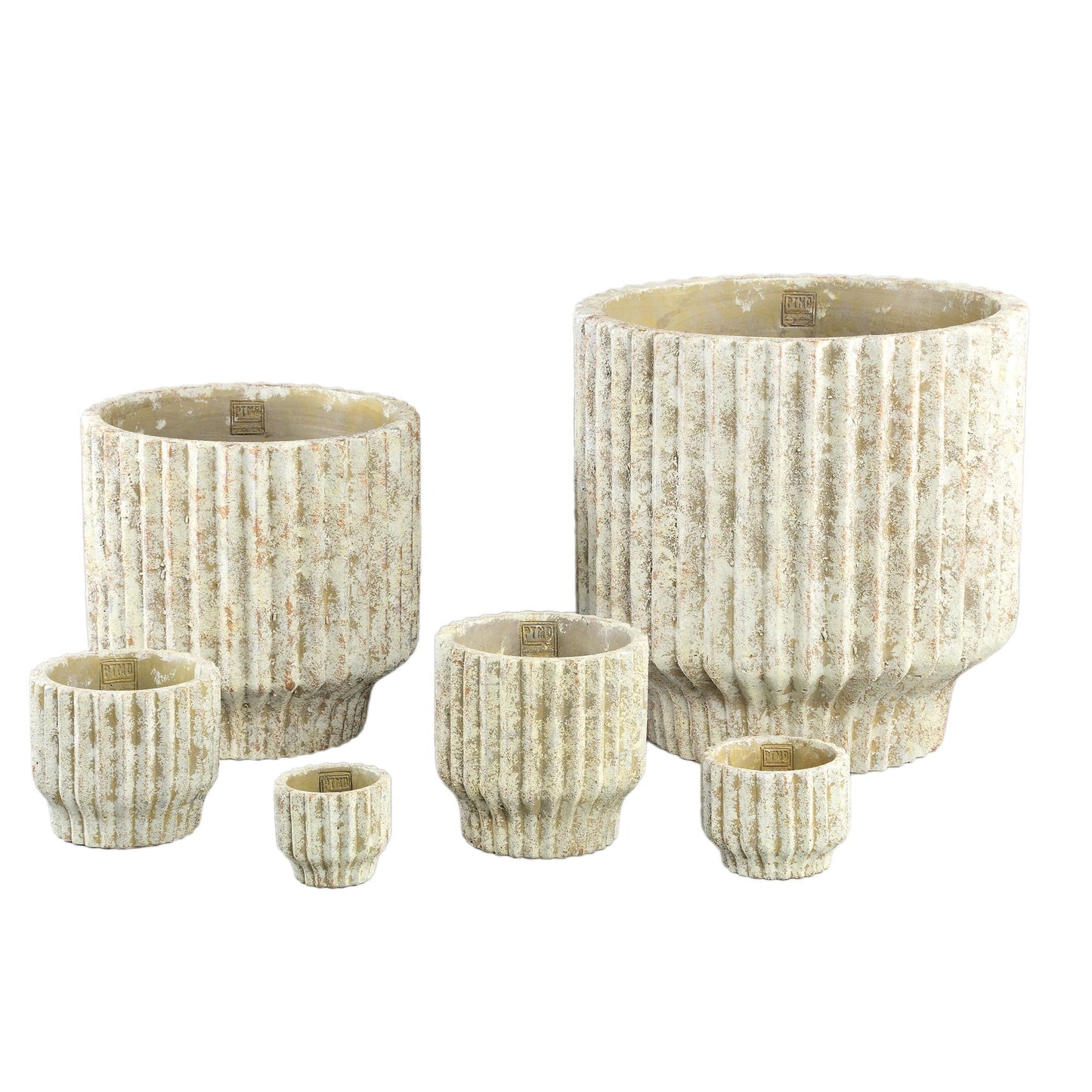 PTMD Gabriel Cream cementpot ronde lijnen XXL