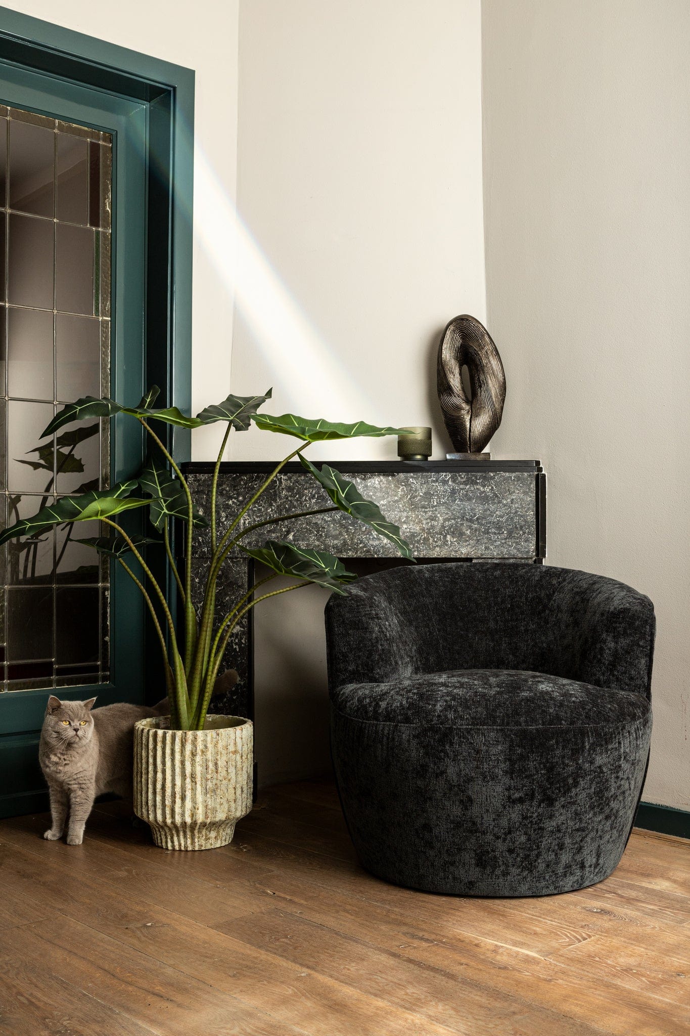 PTMD Gabriel Cream cementpot ronde lijnen XXL