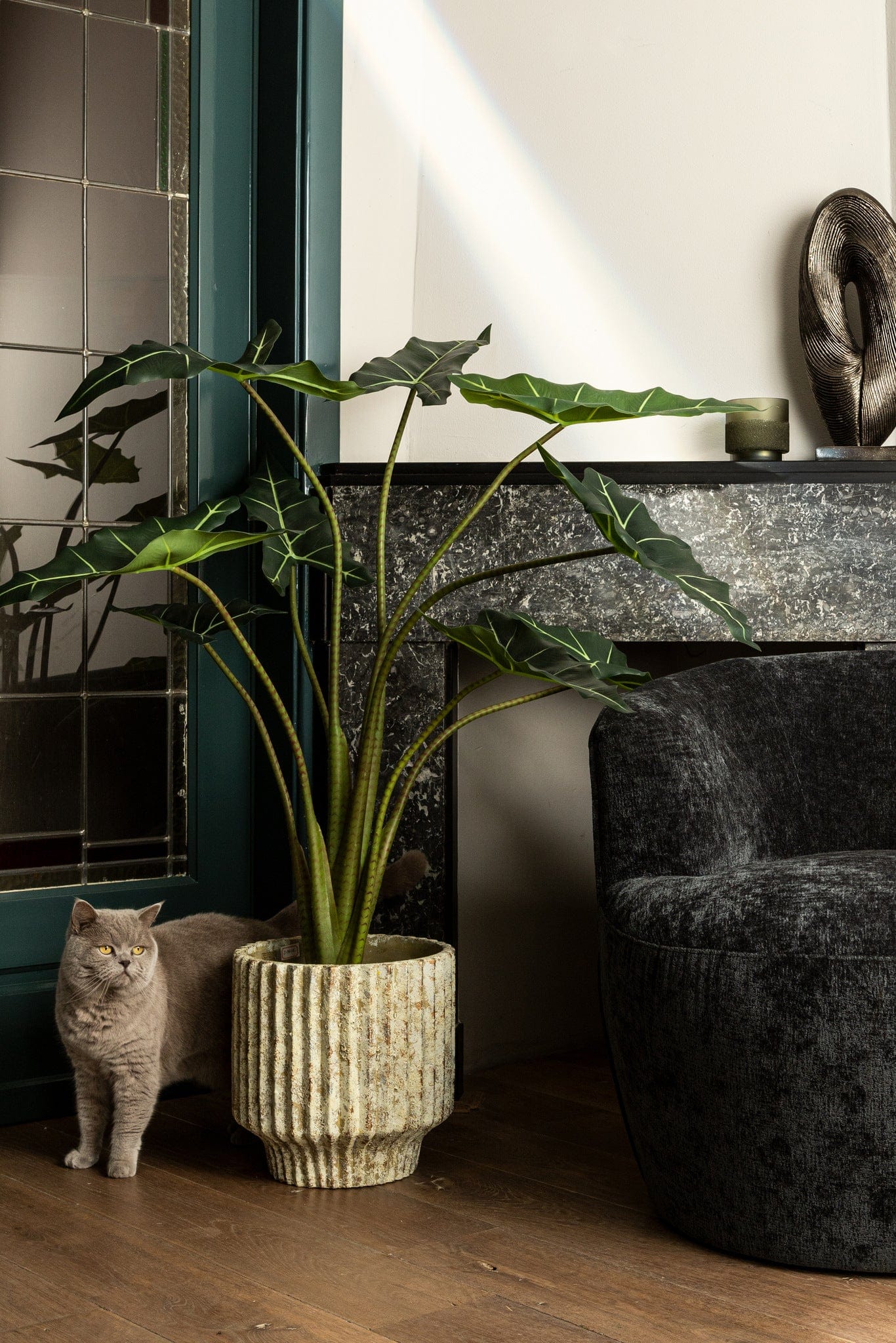 PTMD Gabriel Cream cementpot ronde lijnen XXL