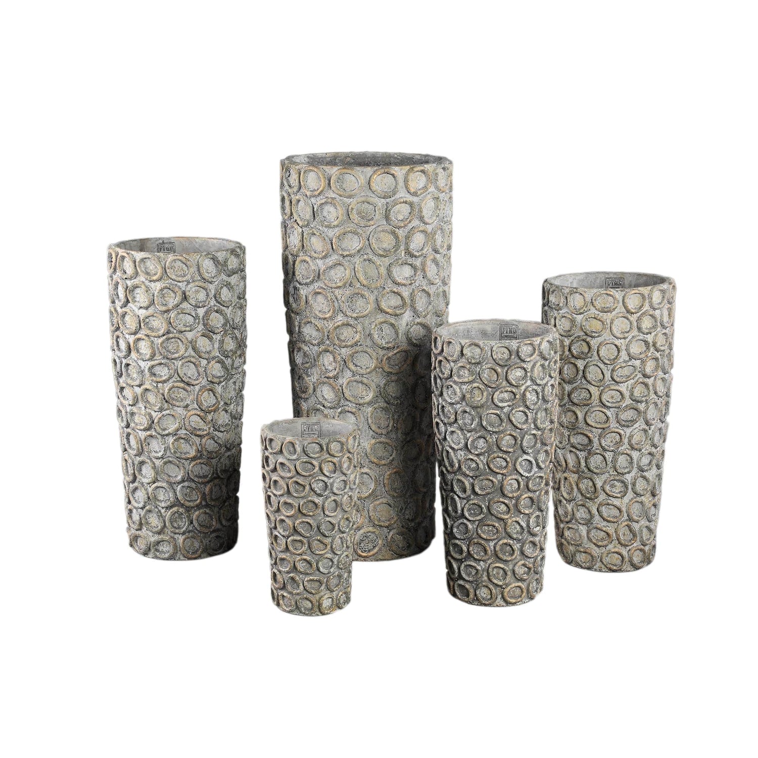 PTMD Ginte Grijze cementpot rond met cirkels hoog XL
