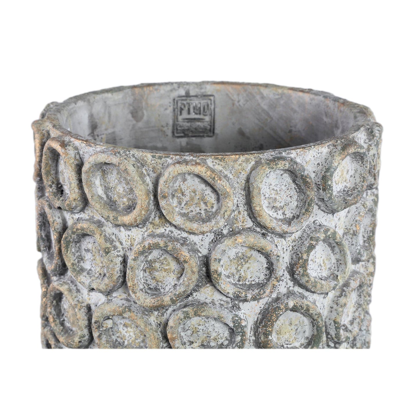 PTMD Ginte Grijze cementpot rond met cirkels hoog XL