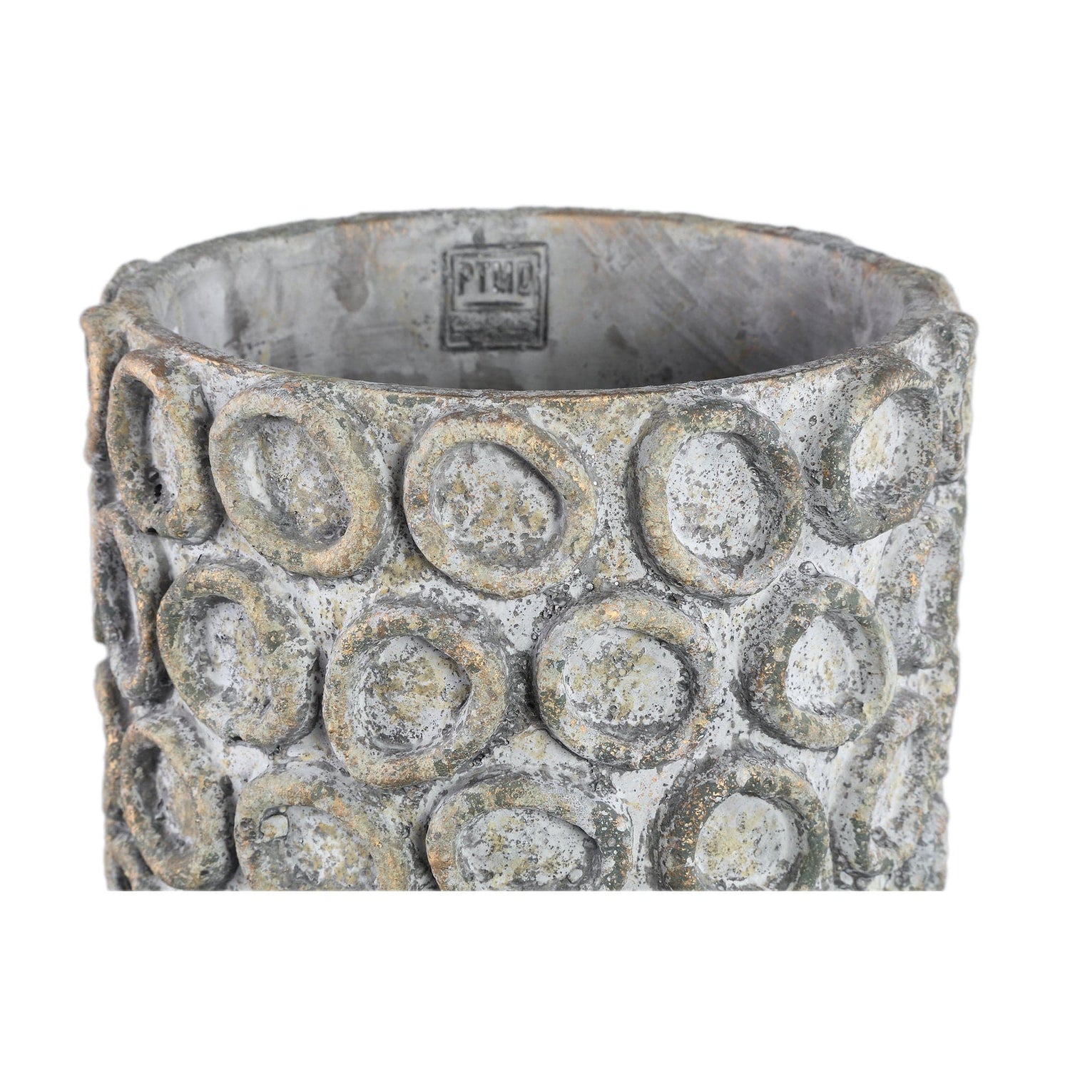 PTMD Ginte Grijze cementpot rond met cirkels hoog XL