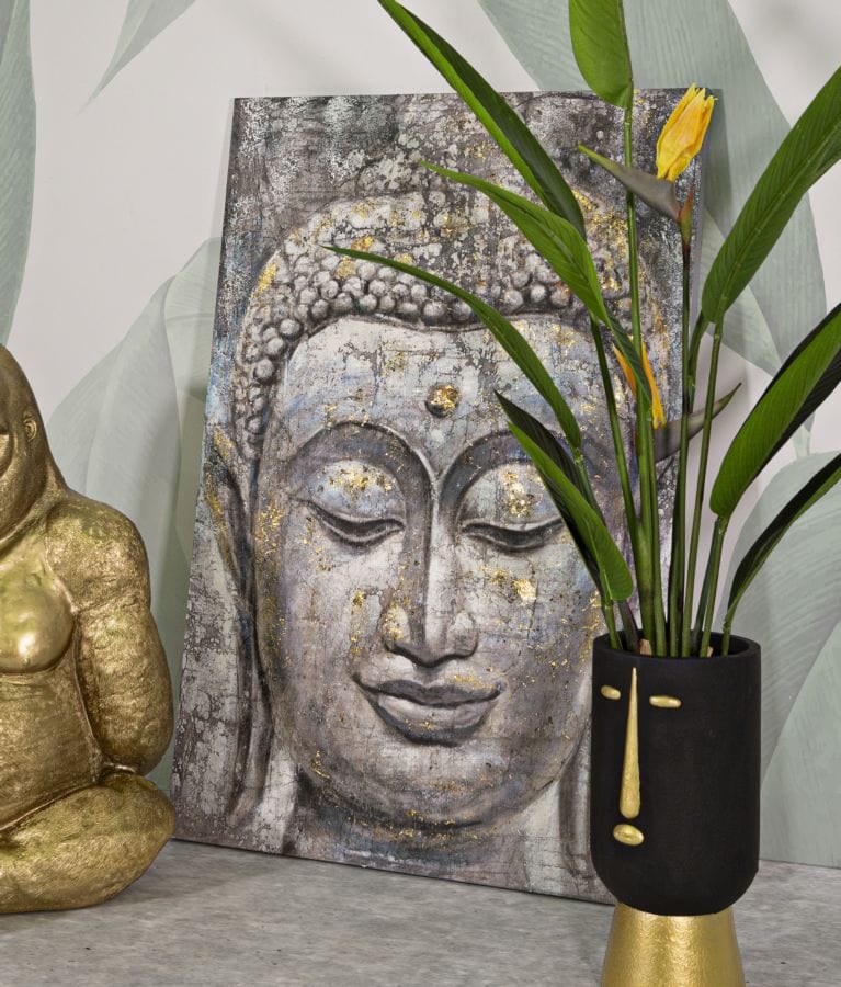 Mauro Ferretti HANDMADE WALL PAINTING FACE BUDDHA LIGHT -A- CM 80X3X120