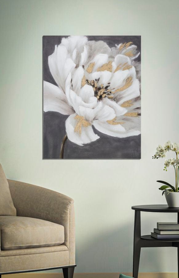 Mauro Ferretti HANDMADE WALL PAINTING WHITE/GOLD FLOWER CM 
 80X3,7X100