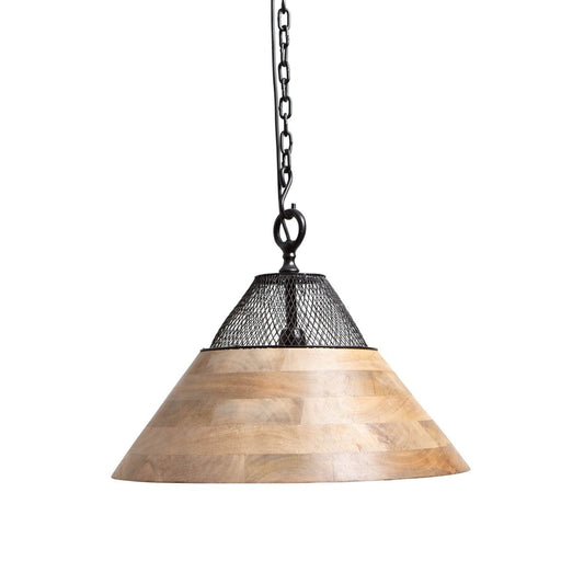 1304 Design Hanglamp TONY naturel hout+mat zwart Ø50x30cm
